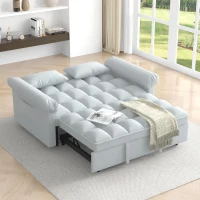 Flannel Loveseat Sofa Bed with Adjustable Back, Plastic Legs, Pull-Out Sleeper with High-Resilience Foam, 56" L x 34" W x 31.5" H, Grey(m-5)