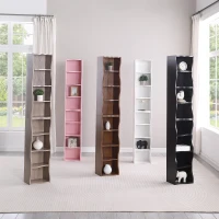 8-Tier Adjustable Slim Bookcase with Wavy Edge Design, Anti-Tip Hardware, Detachable Cabinets for Home Storage, 11.5" L x 9.5" W x 71" H, White(m-5)