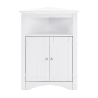 Bathroom Corner Storage Cabinet with Doors and Adjustable Shelves, Free-Standing Sideboard for Compact Room, 24" L x 12" W x 32.5" H, White(m-2)