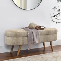Oval Storage Ottoman Bench with Foam Cushion and Sturdy Rubberwood Legs, Multi-Use Footstool for Bedroom, 43.5" L x 16" W x 16" H, Brown(m-1)