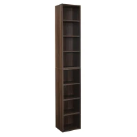 8-Tier Slim Media Tower Rack with Adjustable Shelves, Anti-Tip Hardware, Tall Narrow Bookcase for Compact Room, 11.5" L x 9.5" W x 71" H, Walnut(m-10)