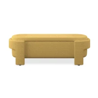 Linen Upholstered Storage Bench with High-Density Foam Cushion, Hidden Storage Ottoman with Turned Legs, 51.5" L x 20.5" W x 17" H, Yellow(m-2)