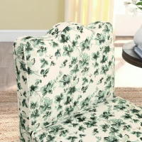 Flannel Single Dining Chair with Floral Pattern, Soft Padded Seat & Back, Armless Seat for Dining Room, 23.5" L x 26" W x 33.5" H, Green(m-5)