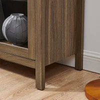 Arched Top Storage Cabinet with LED Light Strip, Adjustable Glass Shelves, Modern Bookcase for Living Room, 30" L x 15.5" W x 67" H, Brown(m-7)