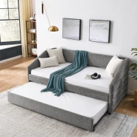 Twin Size Daybed with Pull-Out Trundle and Wingback Arms, Sofa Bed with Diamond-Tufted Backrest, 82.5" L x 42.5" W x 34" H, Grey(m-5)