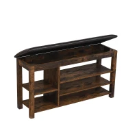 Height-Adjustable Long Shoe Bench with Lift-Up Concealed Storage, Durable Stool with Ventilated Compartments, 39.5" L x 12" W x 22" H, Vintage(m-9)
