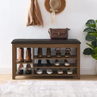 Height-Adjustable Long Shoe Bench with Lift-Up Concealed Storage, Durable Stool with Ventilated Compartments, 39.5" L x 12" W x 22" H, Brown(m-4)