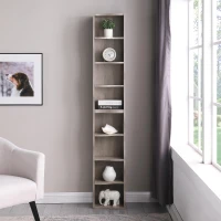 8-Tier Adjustable Slim Bookshelf with Adjustable Shelves, Anti-Tip Hardware, Detachable Cabinets for Living Room, 11.5" L x 9.5" W x 71" H, Gray(m-1)