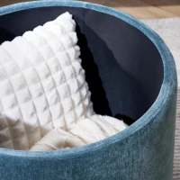 2-Piece Round Chenille Ottoman Set with Drum-Shaped Small Stool, Side Table with Hidden Storage, 23.5" L x 23.5" W x 16.5" H, Dark Blue(m-5)