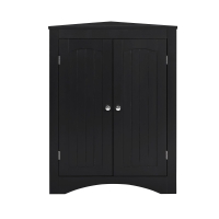Bathroom Corner Storage Cabinet with Doors, Adjustable Shelves, Free-Standing Sideboard for Compact Room, 24.5" L x 12" W x 32.5" H, Black
