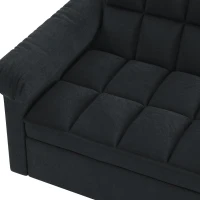 Flannel Loveseat Sofa Bed with Adjustable Back, Plastic Legs, Pull-Out Sleeper with High-Resilience Foam, 56" L x 34" W x 31.5" H, Black(m-8)