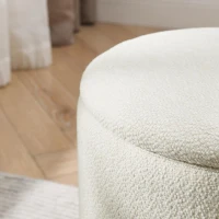 2-Piece Round Chenille Storage Ottoman Set with Hidden Storage, Seat with Drum-Shaped Small Stool, 23.5" L x 23.5" W x 16.5" H, Beige(m-6)