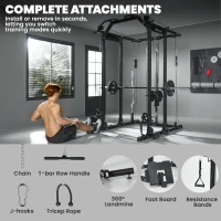 Soozier Multi-Functional Power Rack, Smith Machine Cable Crossover System with Pull Up Bar, Lat-Pull Down System, Landmine(m-5)