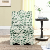 Flannel Single Dining Chair with Floral Pattern, Soft Padded Seat & Back, Armless Seat for Dining Room, 23.5" L x 26" W x 33.5" H, Green