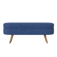 Oval Storage Ottoman Bench with Foam Cushion and Sturdy Rubberwood Legs, Multi-Use Footstool for Bedroom, 43.5" L x 16" W x 16" H, Blue