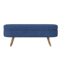 Oval Storage Ottoman Bench with Foam Cushion and Sturdy Rubberwood Legs, Multi-Use Footstool for Bedroom, 43.5" L x 16" W x 16" H, Blue(m-2)