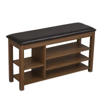 Height-Adjustable Long Shoe Bench with Lift-Up Concealed Storage, Durable Stool with Ventilated Compartments, 39.5" L x 12" W x 22" H, Brown(m-8)