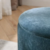 2-Piece Round Chenille Ottoman Set with Drum-Shaped Small Stool, Side Table with Hidden Storage, 23.5" L x 23.5" W x 16.5" H, Dark Blue(m-6)