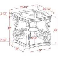 2-Tier Traditional End Table with Powder-Coated Metal Serpentine Legs, Sofa Table with Beveled Glass Top, 26.5" L x 26.5" W x 24" H, Brown(m-3)