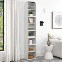 8-Tier Slim Media Tower Rack with Adjustable Shelves, Anti-Tip Hardware, Tall Narrow Bookcase for Compact Room, 11.5" L x 9.5" W x 71" H, White(m-4)