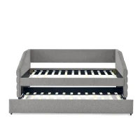 Twin Size Daybed with Pull-Out Trundle and Wingback Arms, Sofa Bed with Diamond-Tufted Backrest, 82.5" L x 42.5" W x 34" H, Grey(m-8)
