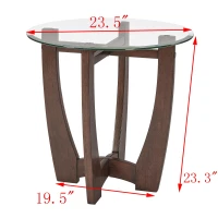 23.5" Round Tempered Coffee Table with Scratch-Resistant Glass Top, Solid Wood Frame with Quick Assembly, 23.5'' L x 23.5'' W x 23.5'' H, Cherry(m-3)