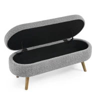 Oval Storage Ottoman Bench with Foam Cushion and Sturdy Rubberwood Legs, Multi-Use Footstool for Bedroom, 43.5" L x 16" W x 16" H, Grey(m-9)