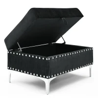 3-Seater Sectional Sofa with Reversible Chaise, Storage Ottoman and Metal Legs, Sofa Bed with Rivet Accents, 107.5" L x 80.5" W x 36" H, Black(m-8)