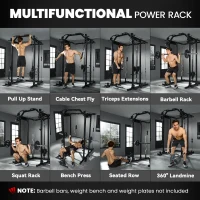 Soozier Multi-Functional Power Rack, Smith Machine Cable Crossover System with Pull Up Bar, Lat-Pull Down System, Landmine(m-4)