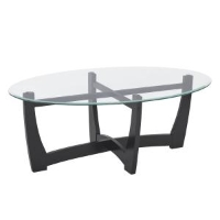 48" Oval Tempered Glass Coffee Table with Tempered Glass Top, Easy-Clean Surface, Center Table for Living Room, 48" L x 30" W x 18" H, Black