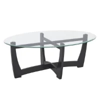 48" Oval Tempered Glass Coffee Table with Tempered Glass Top, Easy-Clean Surface, Center Table for Living Room, 48" L x 30" W x 18" H, Black(m-2)