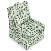 Flannel Single Dining Chair with Floral Pattern, Soft Padded Seat & Back, Armless Seat for Dining Room, 23.5" L x 26" W x 33.5" H, Green(m-9)