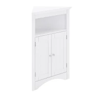 Bathroom Corner Storage Cabinet with Doors and Adjustable Shelves, Free-Standing Sideboard for Compact Room, 24" L x 12" W x 32.5" H, White(m-8)
