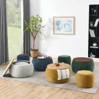 2-in-1 Round Storage Ottoman with Removable Top for Storage, End Table with Eucalyptus Wood Frame, 25" L x 25" W x 15" H, Dark Yellow(m-4)