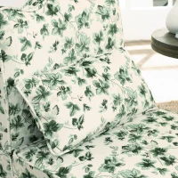 Flannel Single Dining Chair with Floral Pattern, Soft Padded Seat & Back, Armless Seat for Dining Room, 23.5" L x 26" W x 33.5" H, Green(m-6)