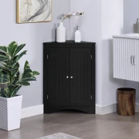 Bathroom Corner Storage Cabinet with Doors, Adjustable Shelves, Free-Standing Sideboard for Compact Room, 24.5" L x 12" W x 32.5" H, Black(m-4)