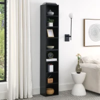 8-Tier Slim Media Tower Rack with Adjustable Shelves, Anti-Tip Hardware, Tall Narrow Bookcase for Compact Room, 11.5" L x 9.5" W x 71" H, Black(m-7)