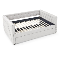 Upholstered Tufted Daybed with Pull-Out Trundle, Foam-Padded Back and Arms, Sofa Bed for Compact Room, 85" L x 57" W x 31.5" H, Beige