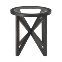 Modern Round Glass Coffee Table with Tempered Glass Top, Solid Poplar Wood Tripod Base, Desk for Living Room, 22" L x 22" W x 22" H, Black(m-10)