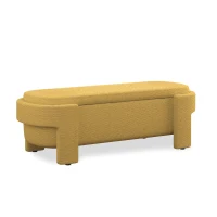 Linen Upholstered Storage Bench with High-Density Foam Cushion, Hidden Storage Ottoman with Turned Legs, 51.5" L x 20.5" W x 17" H, Yellow(m-8)