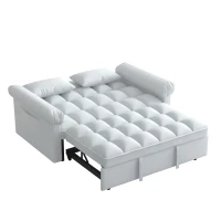 Flannel Loveseat Sofa Bed with Adjustable Back, Plastic Legs, Pull-Out Sleeper with High-Resilience Foam, 56" L x 34" W x 31.5" H, Grey(m-11)