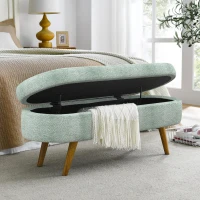Oval Storage Ottoman Bench with Foam Cushion and Sturdy Rubberwood Legs, Multi-Use Footstool for Bedroom, 43.5" L x 16" W x 16" H, Cyan(m-4)