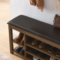 Height-Adjustable Long Shoe Bench with Lift-Up Concealed Storage, Durable Stool with Ventilated Compartments, 39.5" L x 12" W x 22" H, Brown(m-5)