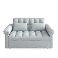 Flannel Loveseat Sofa Bed with Adjustable Back, Plastic Legs, Pull-Out Sleeper with High-Resilience Foam, 56" L x 34" W x 31.5" H, Grey