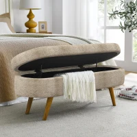 Oval Storage Ottoman Bench with Foam Cushion and Sturdy Rubberwood Legs, Multi-Use Footstool for Bedroom, 43.5" L x 16" W x 16" H, Brown(m-4)