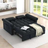 Flannel Loveseat Sofa Bed with Adjustable Back, Plastic Legs, Pull-Out Sleeper with High-Resilience Foam, 56" L x 34" W x 31.5" H, Black(m-5)