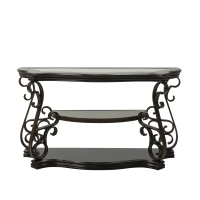 Stylish Sofa Table with Beveled Glass Top, MDF Birch Veneer Middle Shelf, Desk with Powder-Coated Serpentine Legs, 54" L x 20" W x 30" H, Brown