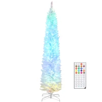 HOMCOM 7.5ft Christmas Tree with Colourful DIY Synchronized LEDs, Hinged Pencil Xmas Tree with Remote, Daily Timer, White(m-11)