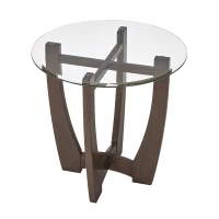 23.5" Round Tempered Coffee Table with Scratch-Resistant Glass Top, Solid Wood Frame with Quick Assembly, 23.5'' L x 23.5'' W x 23.5'' H, Cherry(m-2)