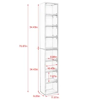 8-Tier Slim Media Tower Rack with Adjustable Shelves, Anti-Tip Hardware, Tall Narrow Bookcase for Compact Room, 11.5" L x 9.5" W x 71" H, White(m-3)